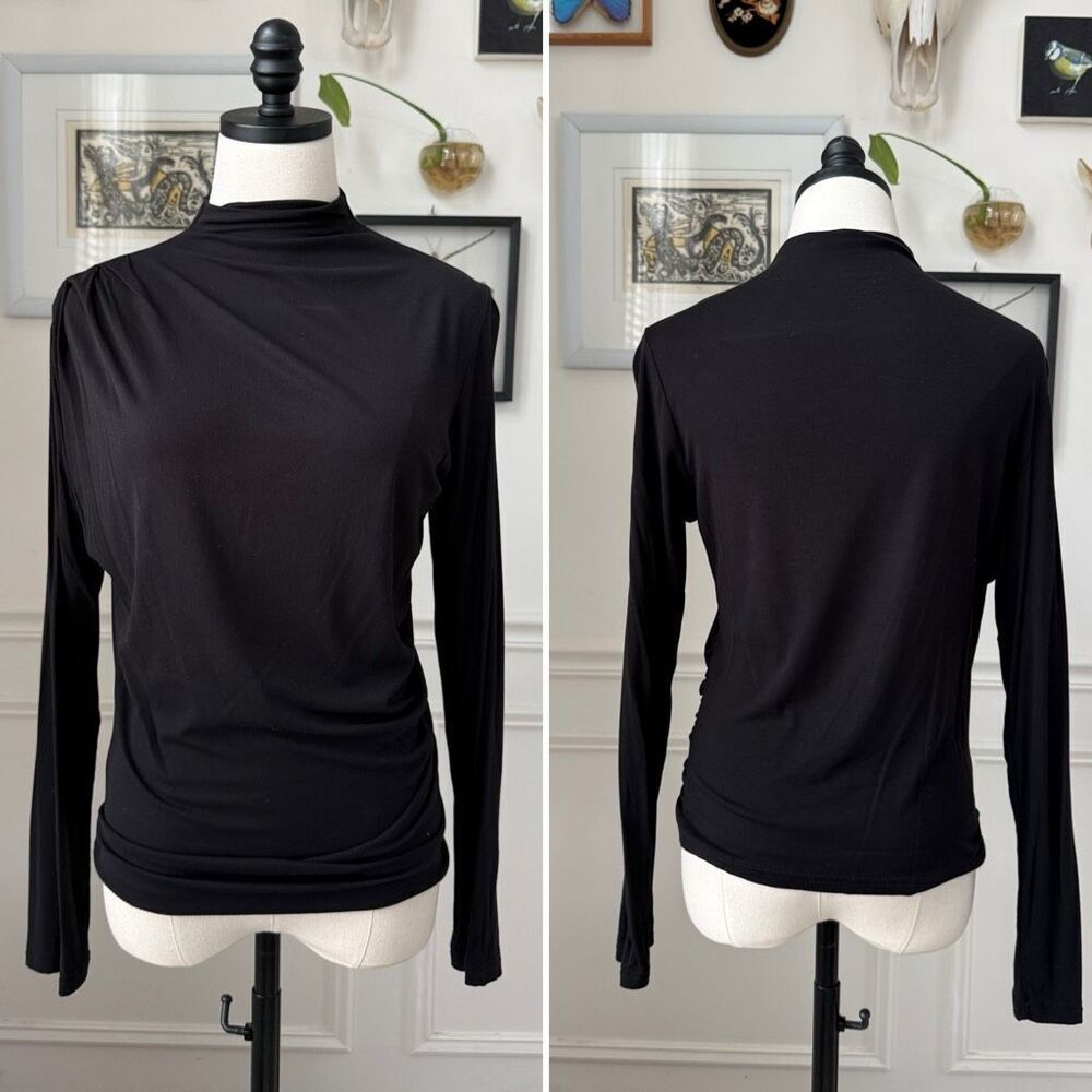 NWOT OGL Move Jersey Ruched Funnel Neck Top Black $45 XL